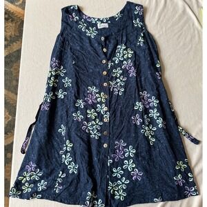 Tropical Group Women Hawaiian Tank Beach Flower Button Dress Sand Dollar NavyXL